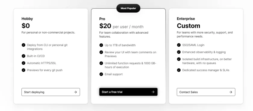 Vercel Pricing