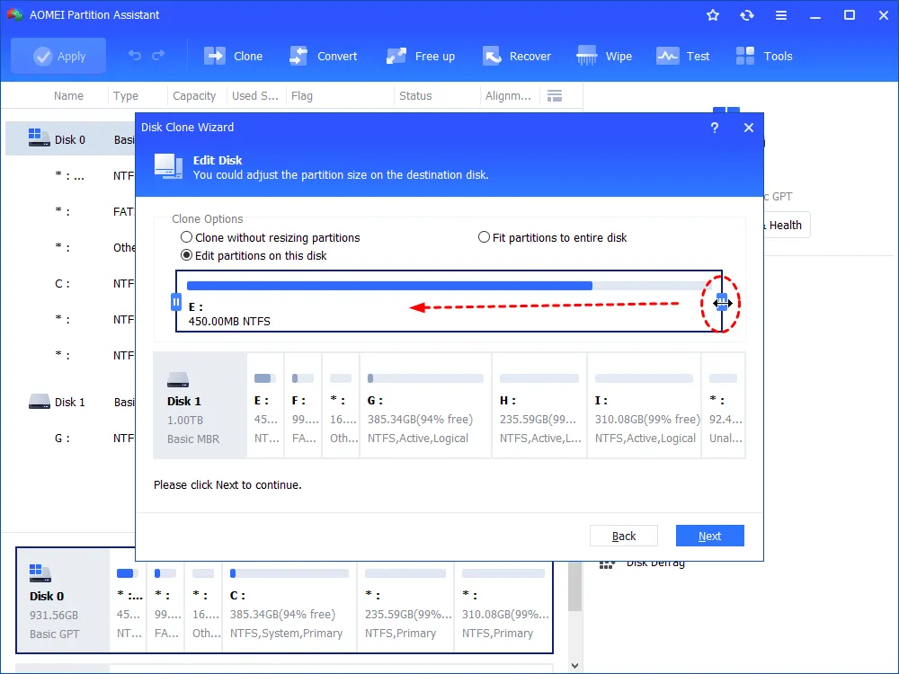 Step 4. At this stage, you have the opportunity to customize the destination disk. Feel free to resize the partitions according to your preferences by utilizing the available options.