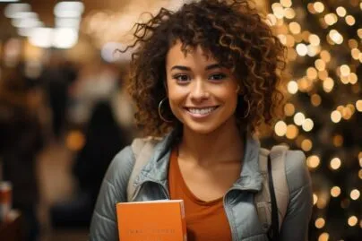 A Woman Holding A Book With A Smile