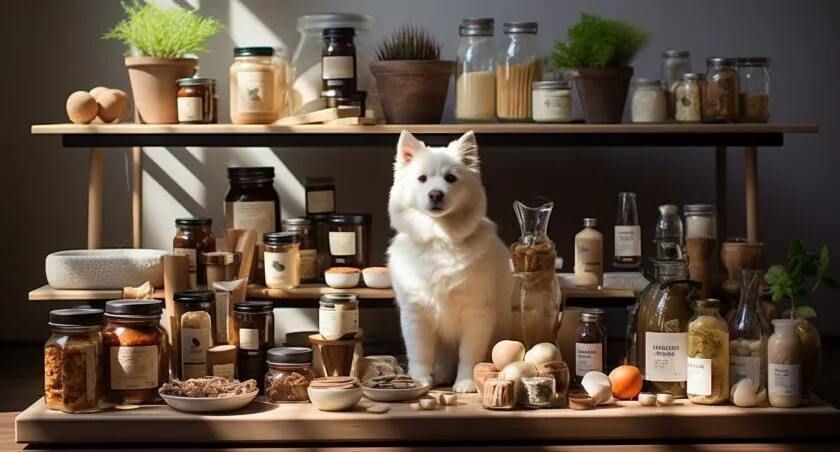A Shelf Filled With Various Pet Products, Neatly Organized