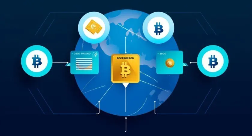 AMEX Gift Card And Bitcoin Transaction Illustration
