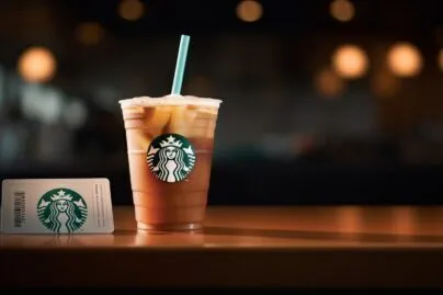 Bitcoin And Starbucks Gift Card On A Digital Interface