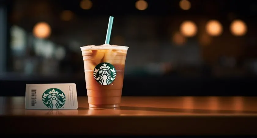 Bitcoin And Starbucks Gift Card On A Digital Interface