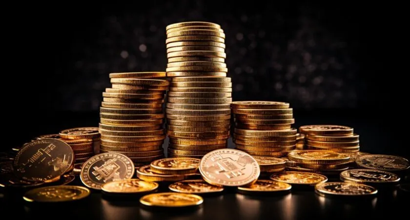 Bitcoin Coins Stacked High