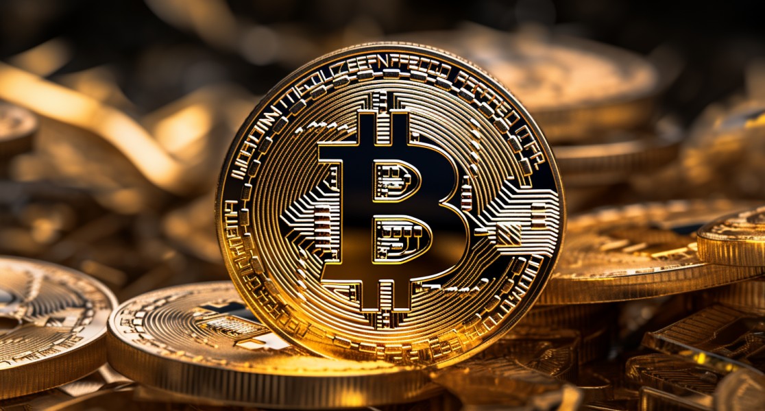 Bitcoin Logo And Gold Bars
