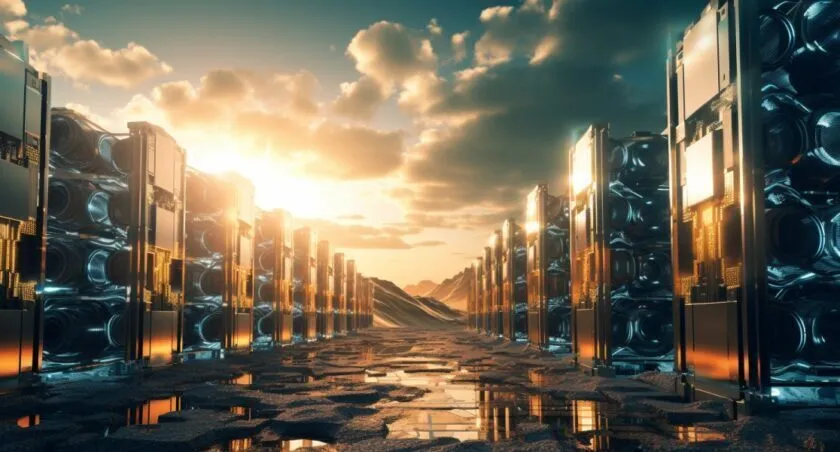 Bitcoin Mining Farm At Sunrise