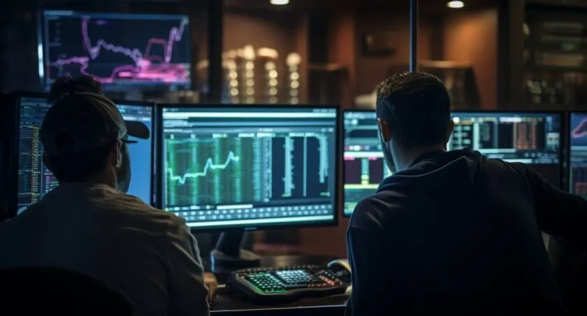 Bitcoin Traders At A Computer