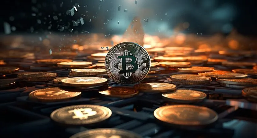 Cryptocurrency Coins On A Futuristic Background
