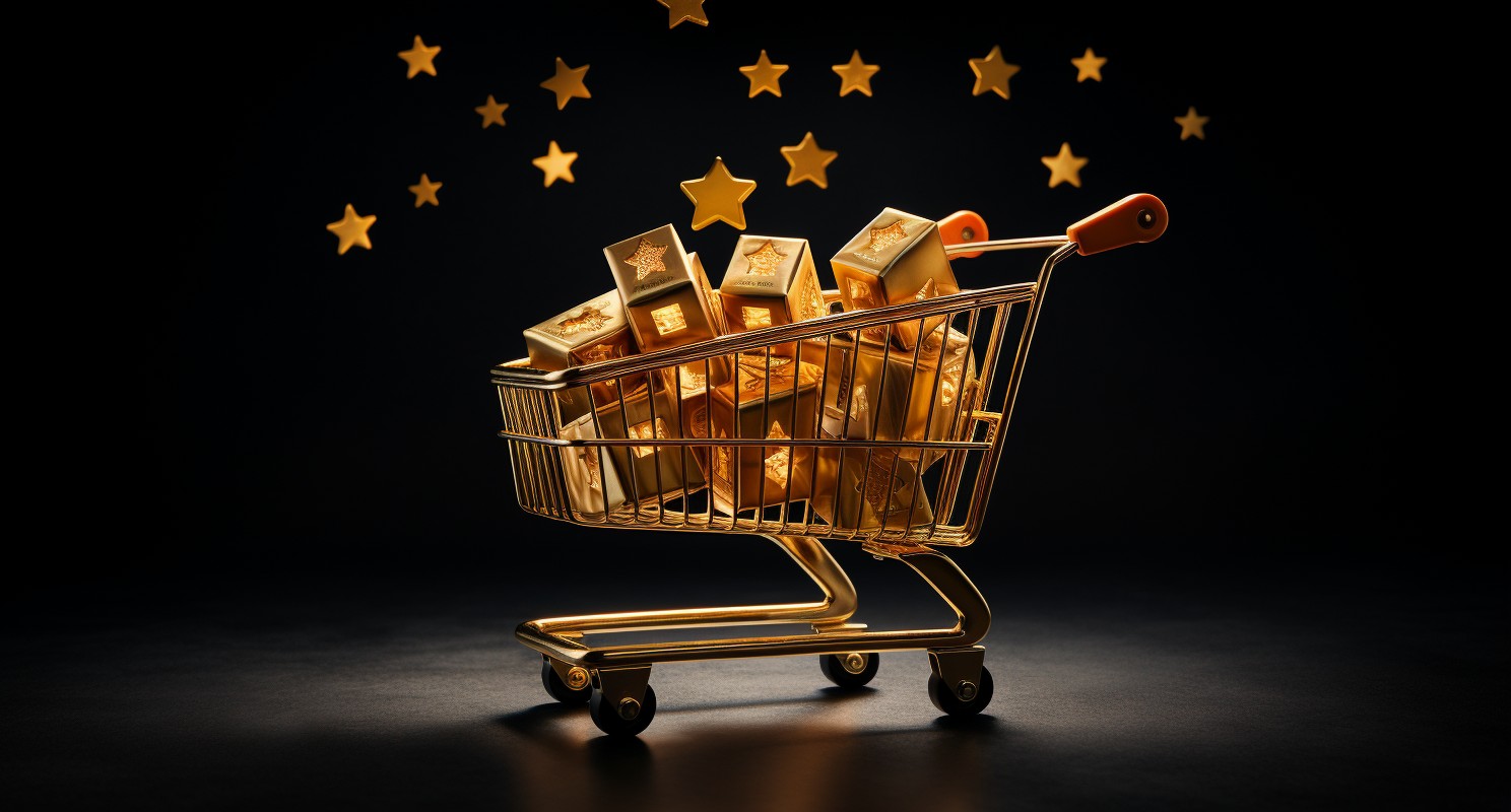 Customer Rating Stars Over Online Shopping Cart