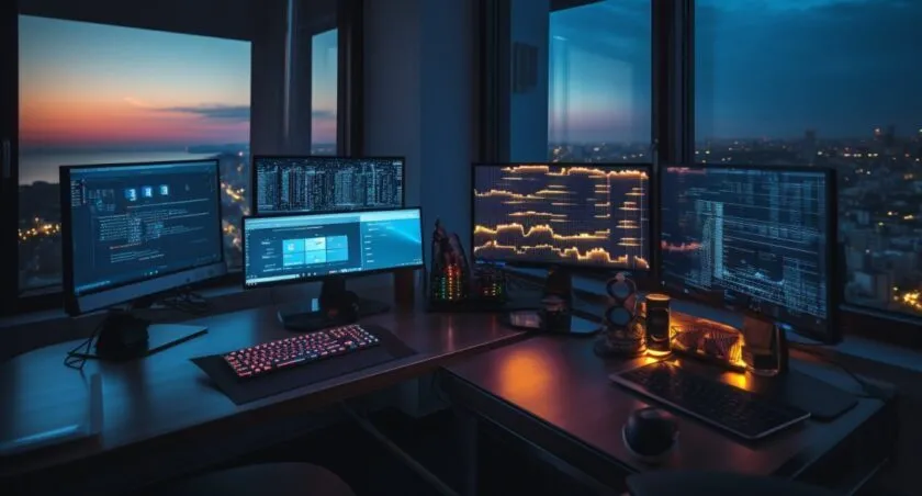 Developer's Workspace With Coding Tools