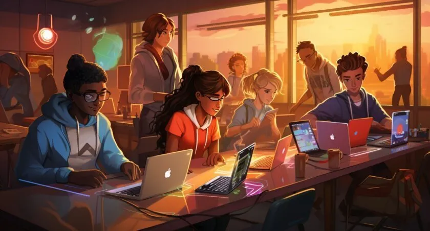 Diverse Group Of Students Coding Together