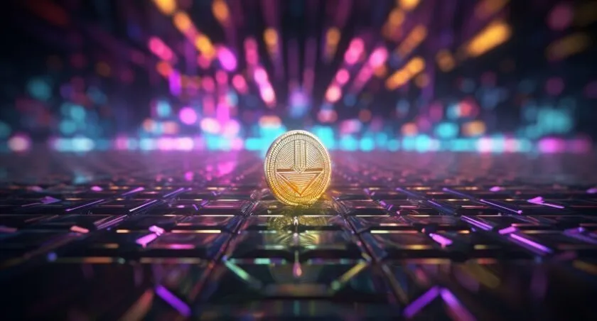 Ethereum Coin Emerging From Digital Sea