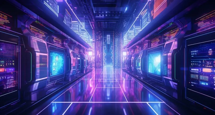 Futuristic Server Room With AI Integration