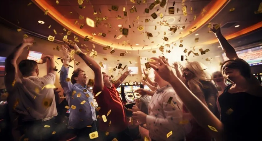 Gamblers Celebrating With Bitcoins