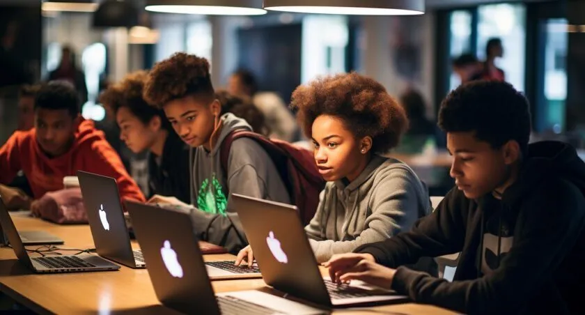 Group Of Diverse Students Coding Together