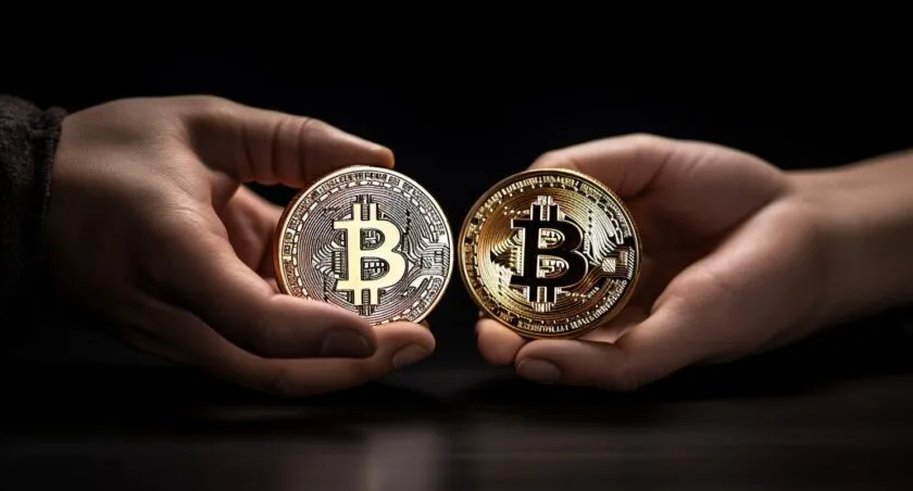 Hands Holding Bitcoin And Litecoin