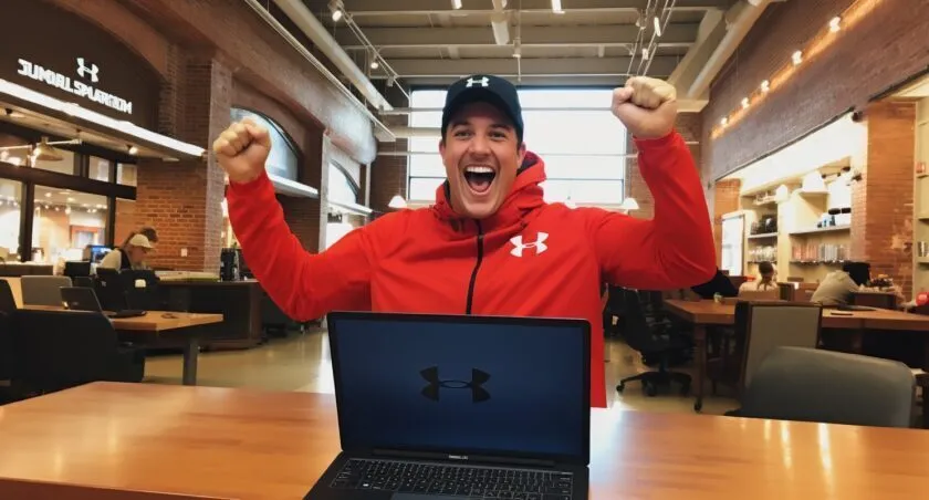 Happy Customer Leaving Under Armour Outlet Store