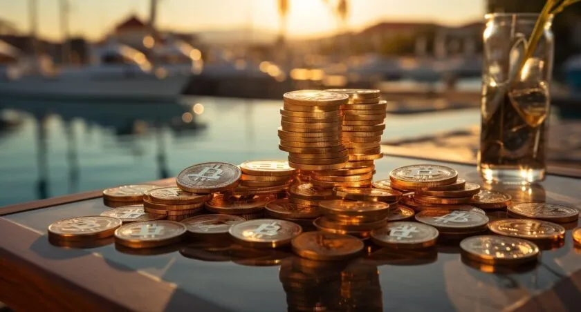 Bitcoin Being Exchanged On A Bustling Singapore