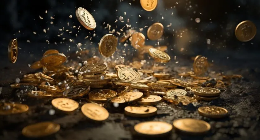Cryptocurrency Coins Emerging From A Digital Abyss 