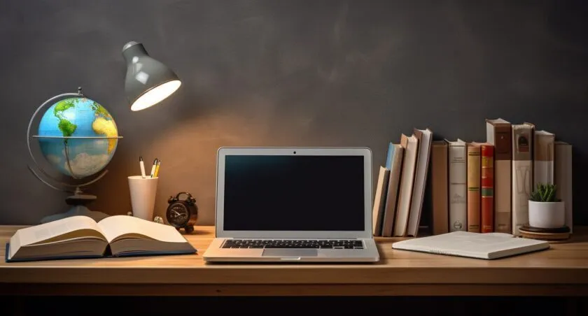 Laptop And Textbooks On A Study Desk