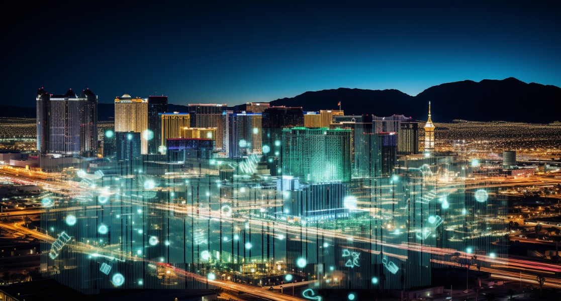 Las Vegas Skyline At Night With Fortress HQ
