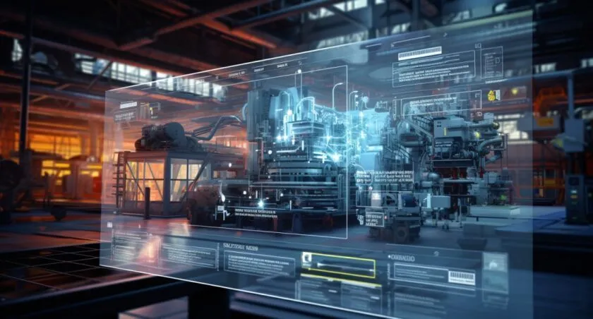 Manufacturing Plant With Futuristic AR Overlay