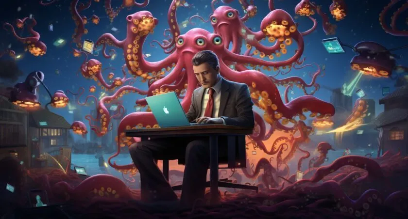 Multitasking Octopus Managing Social Media