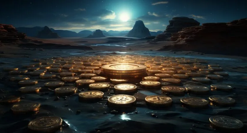Omani Landscape With Bitcoin Logo In The Sky