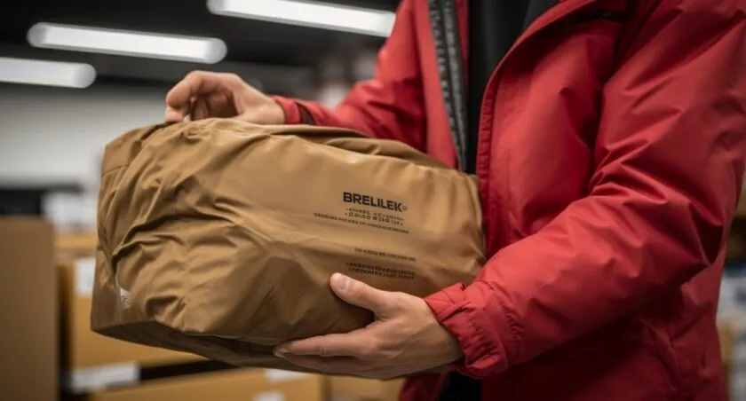 Person Holding Eddie Bauer Jacket In Original Packaging