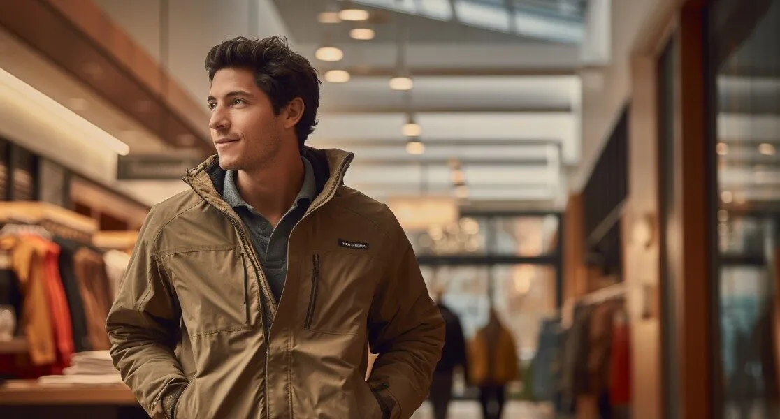 Person In Eddie Bauer Jacket Entering Store