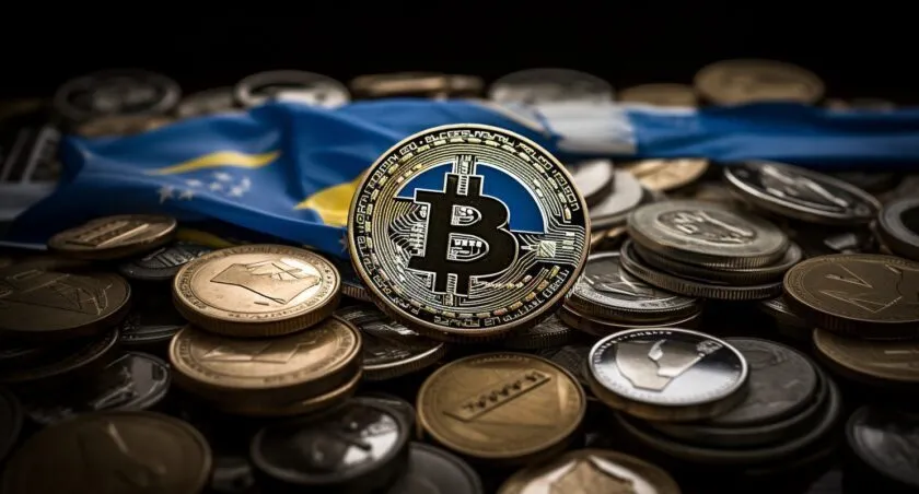 Salvadoran Flag Composed Of Both Traditional Currency Symbols And Bitcoin Icons