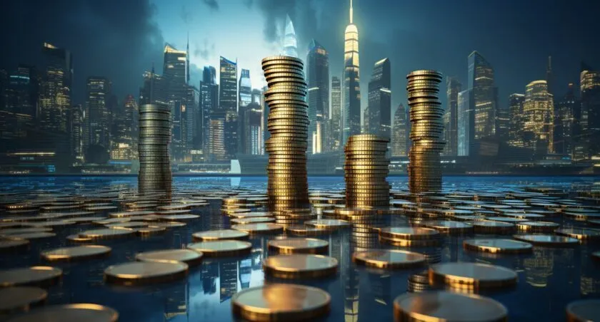 Towering Stack Of Blockchain Tokens