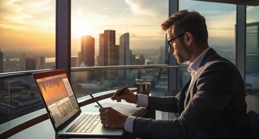 Trader With Bitcoin Charts On A Tablet