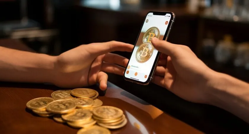 User Interacting With Bitcoin Wallet App