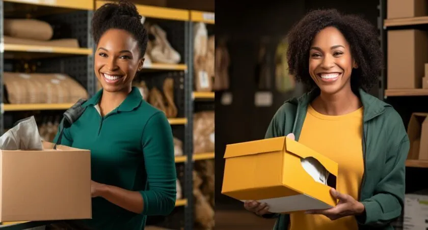 Smiling Shopper Confidently Returning An Item In Store