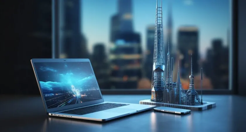 A Futuristic 5G Tower Emerging Next To An Existing 4G Tower