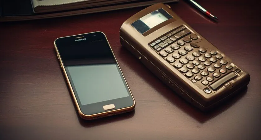 A Vintage 1G Mobile Phone Next To A Modern 4G Smartphone