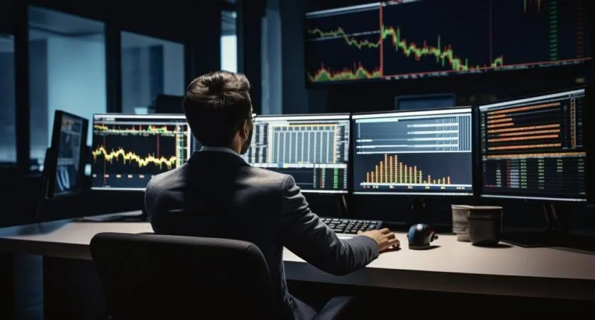 Bitcoin Broker At A Modern Trading Desk
