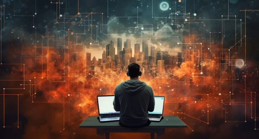 Blockchain Concept With A Futuristic Cityscape