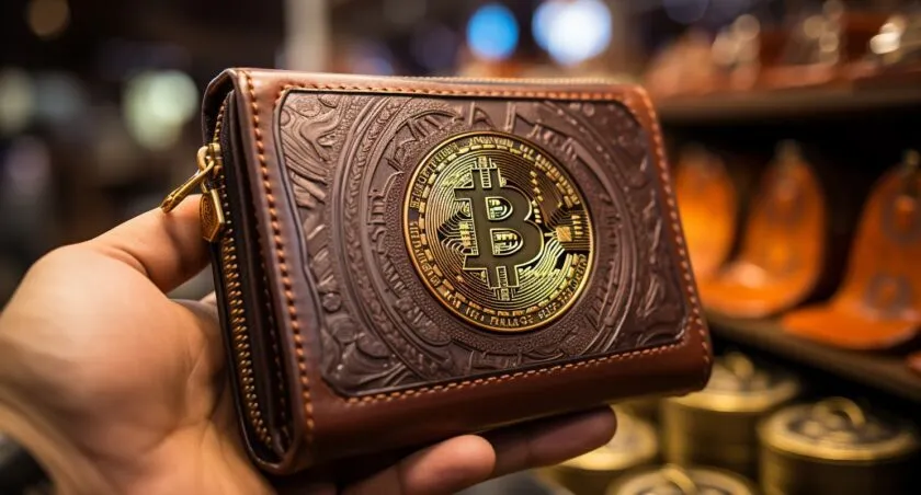 Close Up Of A Hand Holding A Bitcoin Wallet
