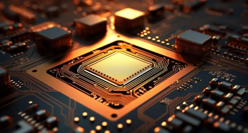 Close Up Of A Computer Chip With Intricate Circuitry