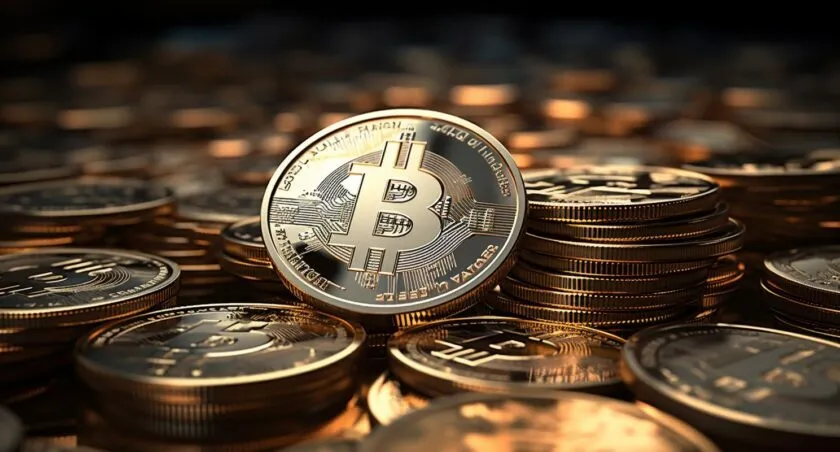 Cryptocurrency Coins Arranged In A Neat Pile