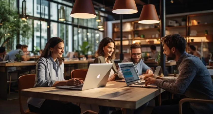 Diverse Team Collaborating Digital Business Success