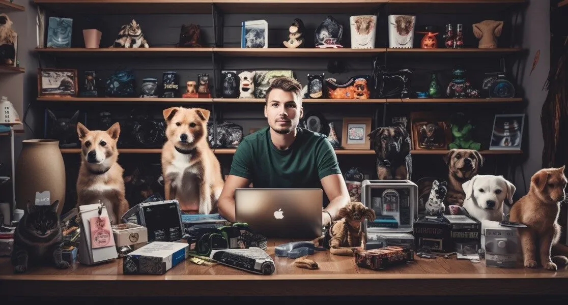 Entrepreneur With A Laptop And Pet Products