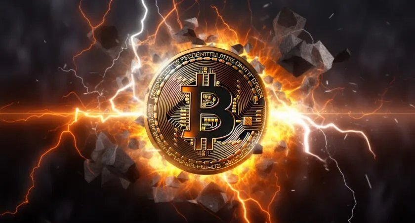 Lightning Bolt Striking Bitcoin Symbol