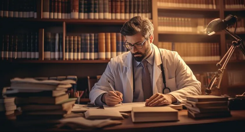 Medical Writer With A Stethoscope And Pen