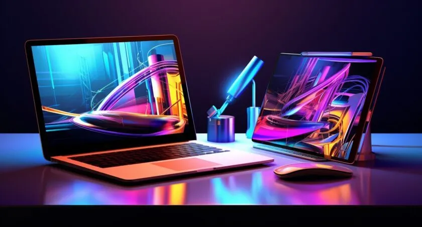 Mobile And Desktop Computers Side By Side