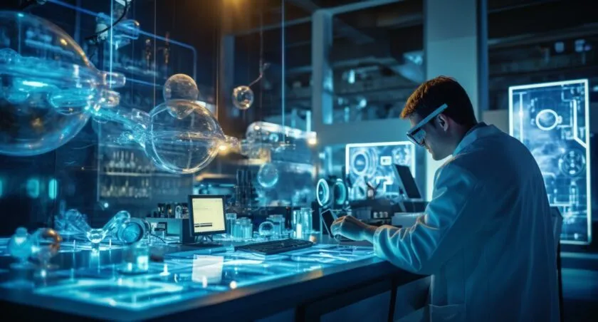 Quantum Scientist Working In A Futuristic Lab