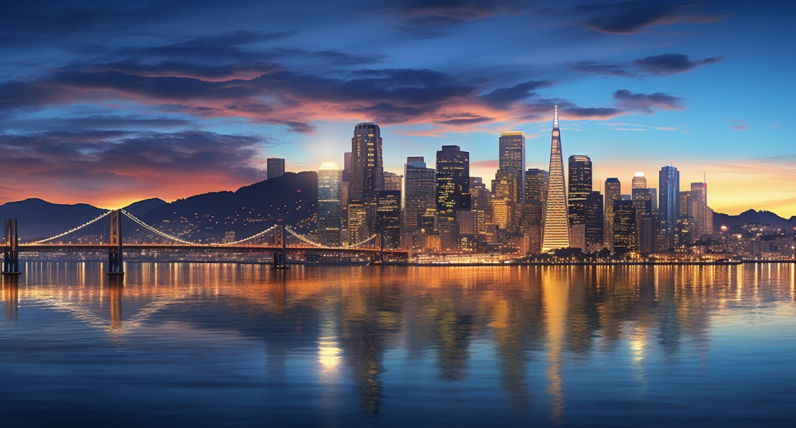 San Francisco Skyline With Quantum Computing Elements