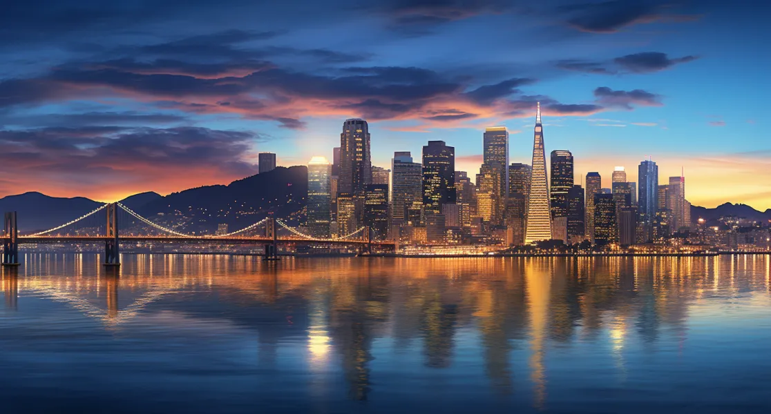 San Francisco Skyline With Quantum Computing Elements